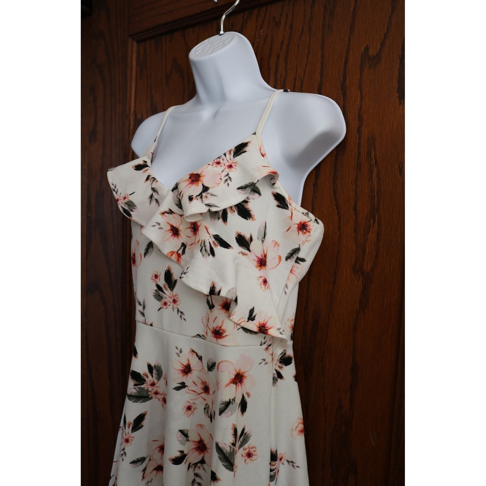 ALMOST FAMOUS Mini Dress Women Large Ivory Pink Summer Sun Dress Floral Ruffle - Picture 3 of 12